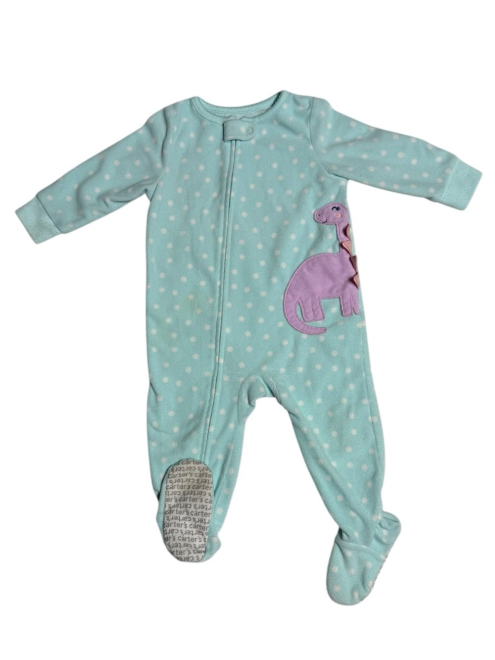 Carter’s Baby Toddler Girl Polka Dot Dino Fleece Footie Pajamas Size 12 Months